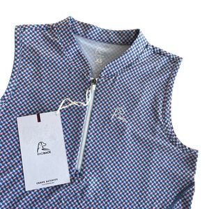 Rhoback Women XS The Mirage High Country Blue Soft Pink Sleeveless Zip Polo Golf
